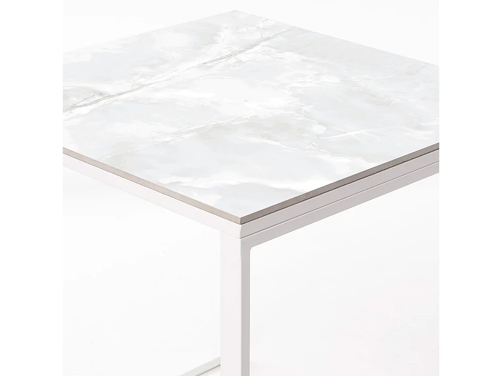 Table ceramique Smart Calacata 75x75x75cm Blanc, adaptée pour intérieur et exteriéur, surface porcelanique et structure en acier SmarTile