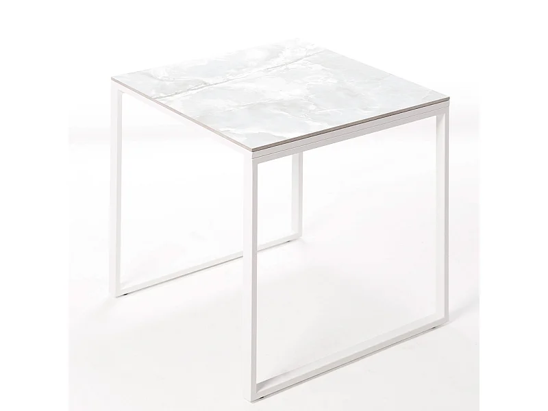 Table ceramique Smart Calacata 75x75x75cm Blanc, adaptée pour intérieur et exteriéur, surface porcelanique et structure en acier SmarTile