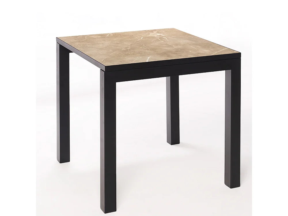 Table ceramique Luxury Noce 75x75x75cm Noir, adaptée pour intérieur et exteriéur, surface porcelanique et structure en acier SmarTile