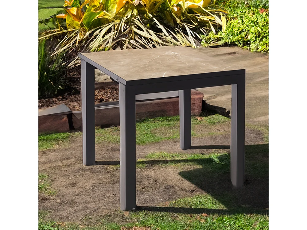 Table ceramique Luxury Noce 75x75x75cm Noir, adaptée pour intérieur et exteriéur, surface porcelanique et structure en acier SmarTile