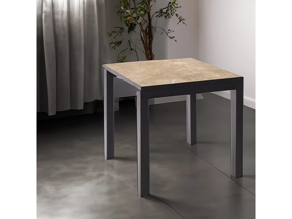 Table ceramique Luxury Noce 75x75x75cm Noir, adaptée pour intérieur et exteriéur, surface porcelanique et structure en acier SmarTile
