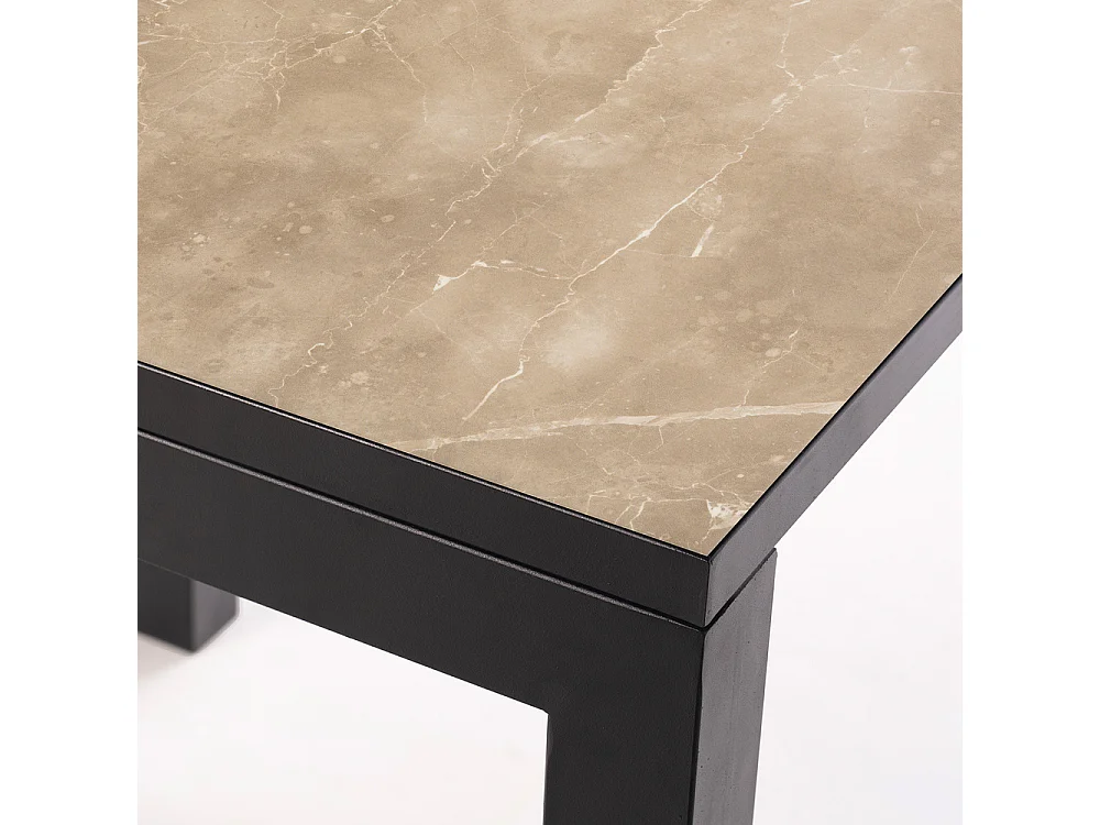Table ceramique Luxury Noce 75x75x75cm Noir, adaptée pour intérieur et exteriéur, surface porcelanique et structure en acier SmarTile