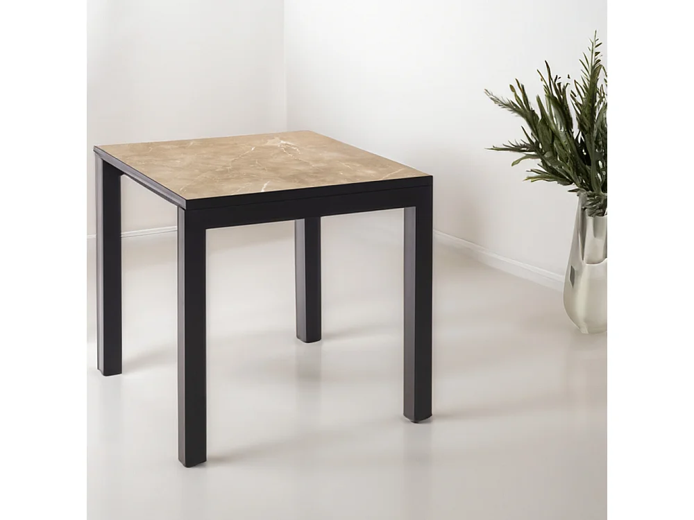 Table ceramique Luxury Noce 75x75x75cm Noir, adaptée pour intérieur et exteriéur, surface porcelanique et structure en acier SmarTile