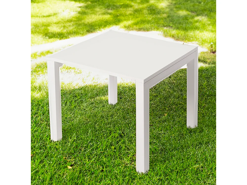Table ceramique Luxury White Frost 75x75x75cm Blanc, adaptée pour intérieur et exteriéur, surface porcelanique et structure en acier SmarTile