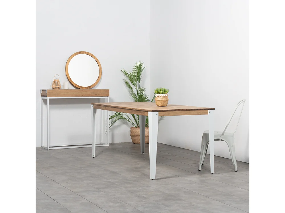 Mesa Lunds 160x80x75cm Blanca en madera maciza de pino acabado vintage estilo industrial Box Furniture