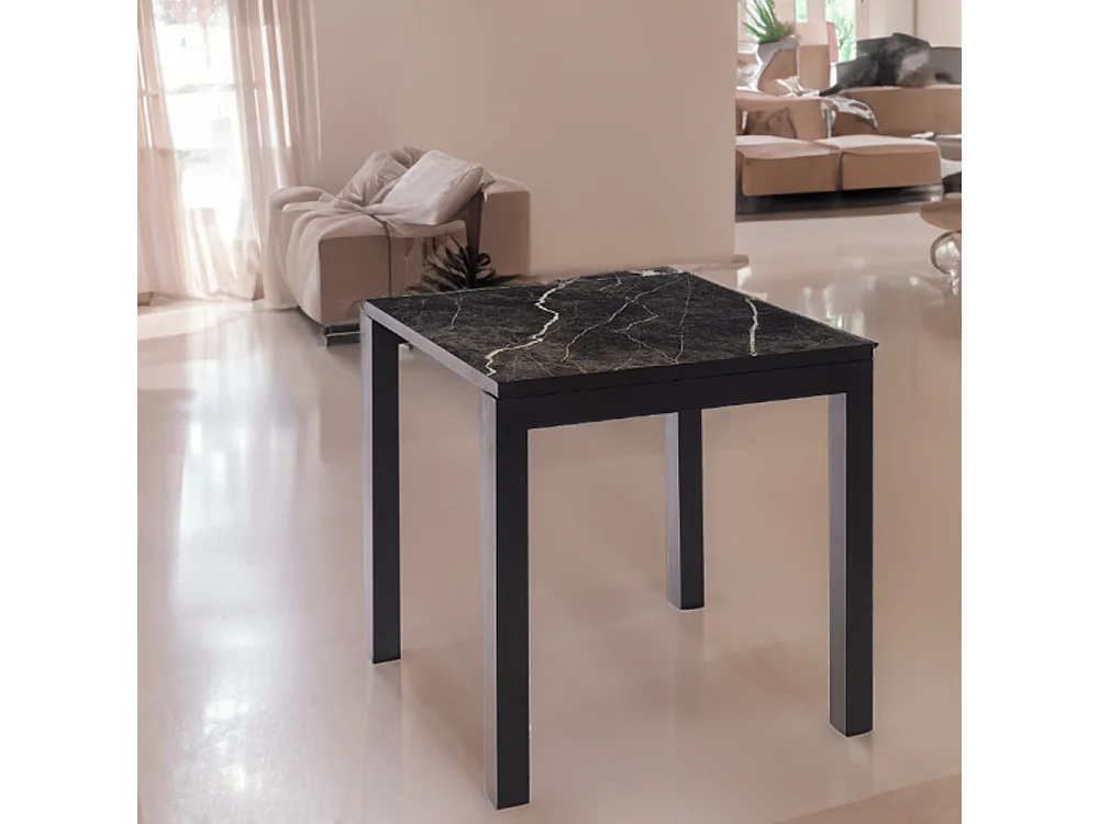 Table ceramique Luxury Black Matt 75x75x75cm Noir, adaptée pour intérieur et exteriéur, surface porcelanique et structure en acier SmarTile
