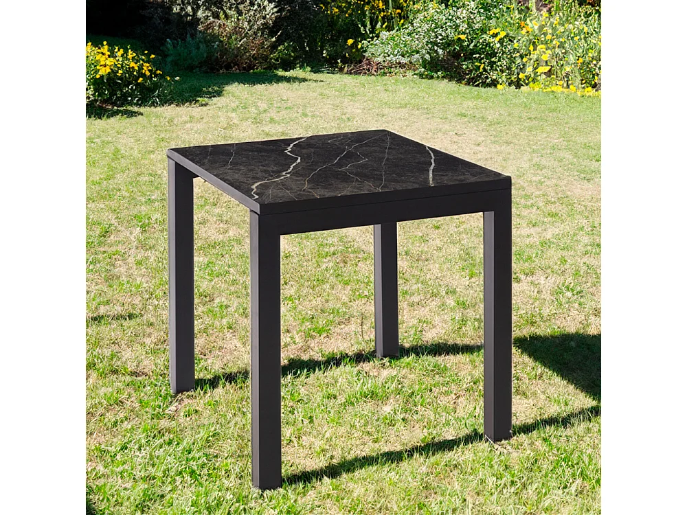 Table ceramique Luxury Black Matt 75x75x75cm Noir, adaptée pour intérieur et exteriéur, surface porcelanique et structure en acier SmarTile