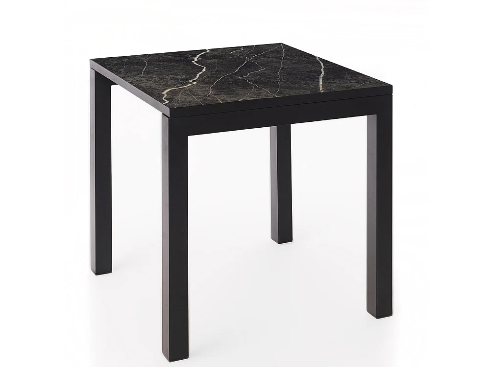 Table ceramique Luxury Black Matt 75x75x75cm Noir, adaptée pour intérieur et exteriéur, surface porcelanique et structure en acier SmarTile
