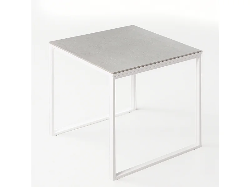 Table ceramique Smart White Almond 75x75x75cm Blanc, adaptée pour intérieur et exteriéur, surface porcelanique et structure en acier SmarTile