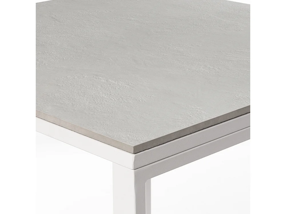 Table ceramique Smart White Almond 75x75x75cm Blanc, adaptée pour intérieur et exteriéur, surface porcelanique et structure en acier SmarTile