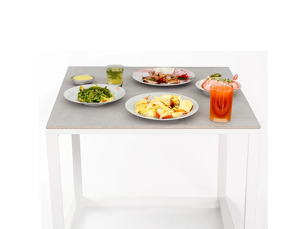 Table ceramique Smart White Almond 75x75x75cm Blanc, adaptée pour intérieur et exteriéur, surface porcelanique et structure en acier SmarTile