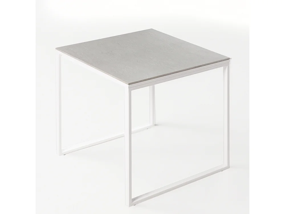 Table ceramique Smart White Almond 75x75x75cm Blanc, adaptée pour intérieur et exteriéur, surface porcelanique et structure en acier SmarTile
