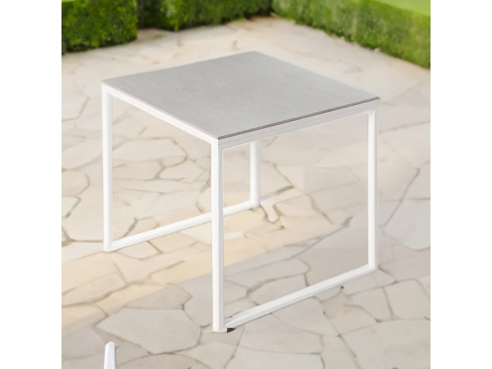 Table ceramique Smart White Almond 75x75x75cm Blanc, adaptée pour intérieur et exteriéur, surface porcelanique et structure en acier SmarTile