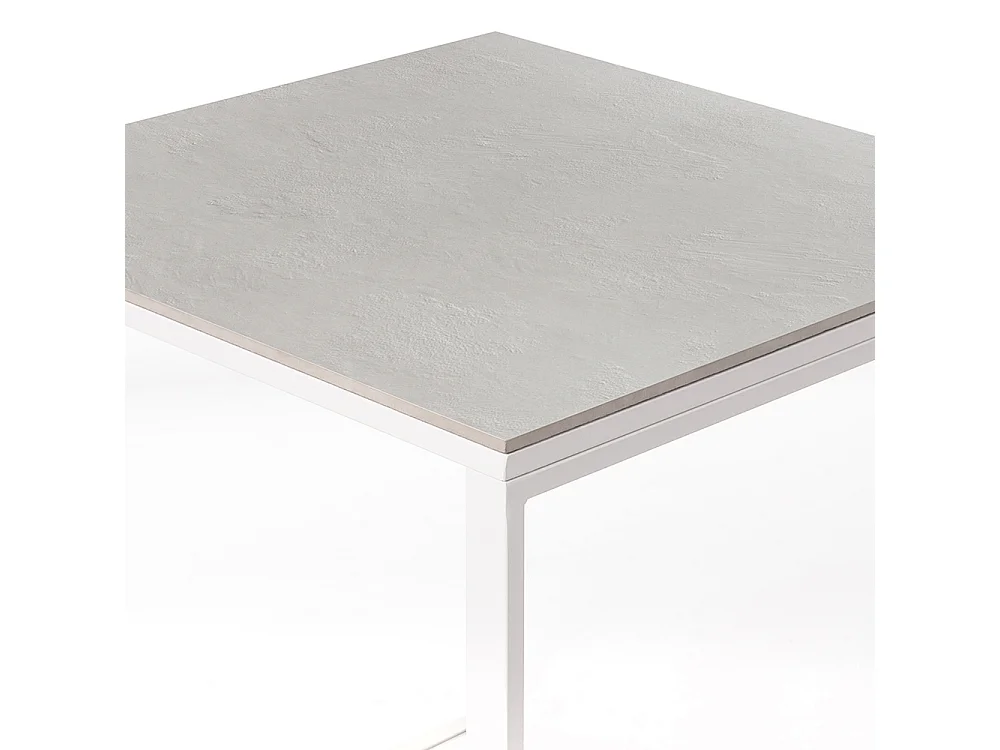 Table ceramique Smart White Almond 75x75x75cm Blanc, adaptée pour intérieur et exteriéur, surface porcelanique et structure en acier SmarTile