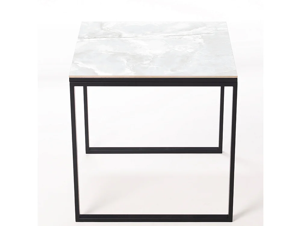 Mesa ceramica Smart Calacata 75x75x75cm Preta, apropriada para interior e exterior, superficie porcelanica e estrutura em aço SmarTile