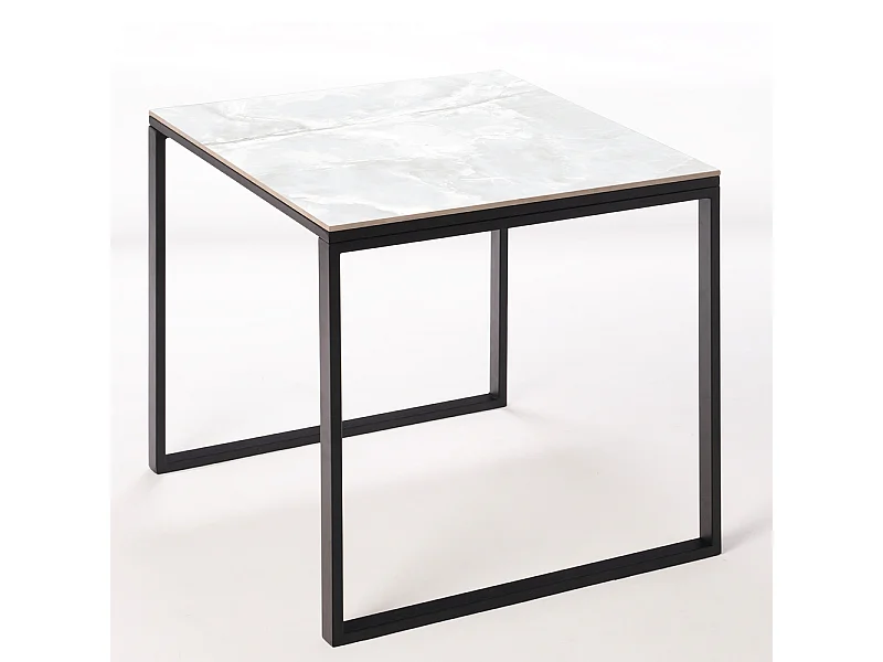 Table ceramique Smart Calacata 75x75x75cm Noir, adaptée pour intérieur et exteriéur, surface porcelanique et structure en acier SmarTile