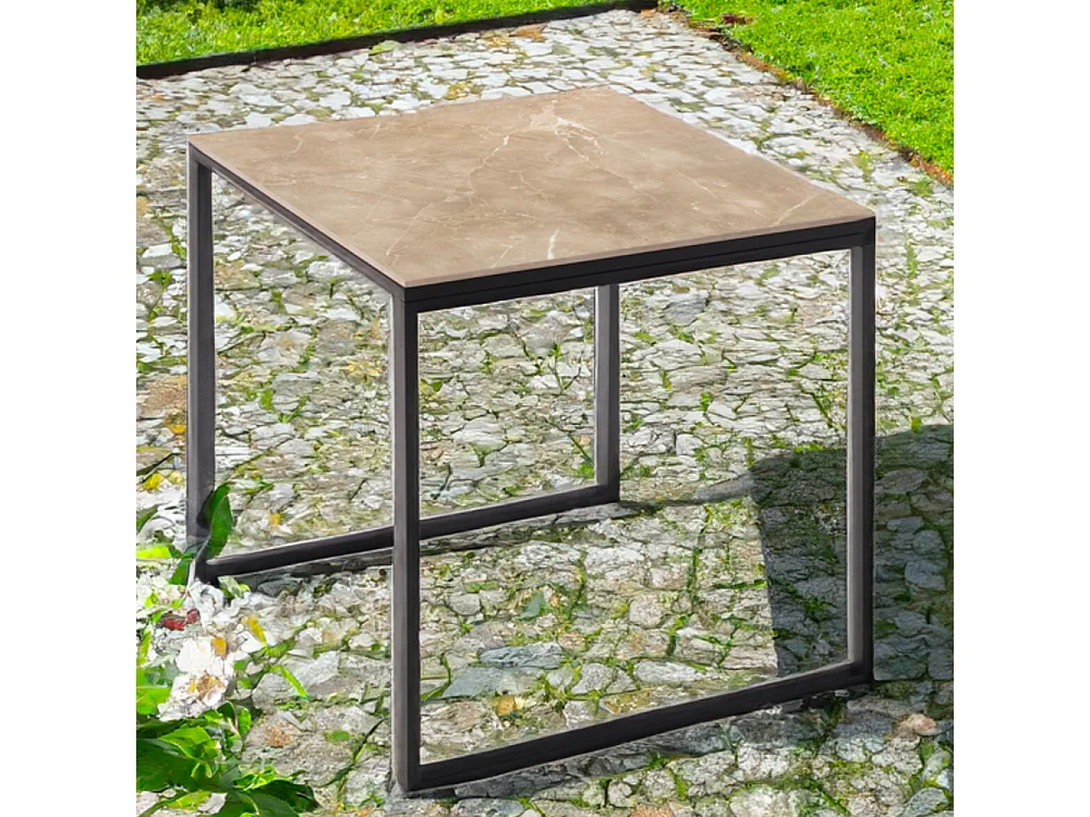 Table ceramique Smart Noce 75x75x75cm Noir, adaptée pour intérieur et exteriéur, surface porcelanique et structure en acier SmarTile