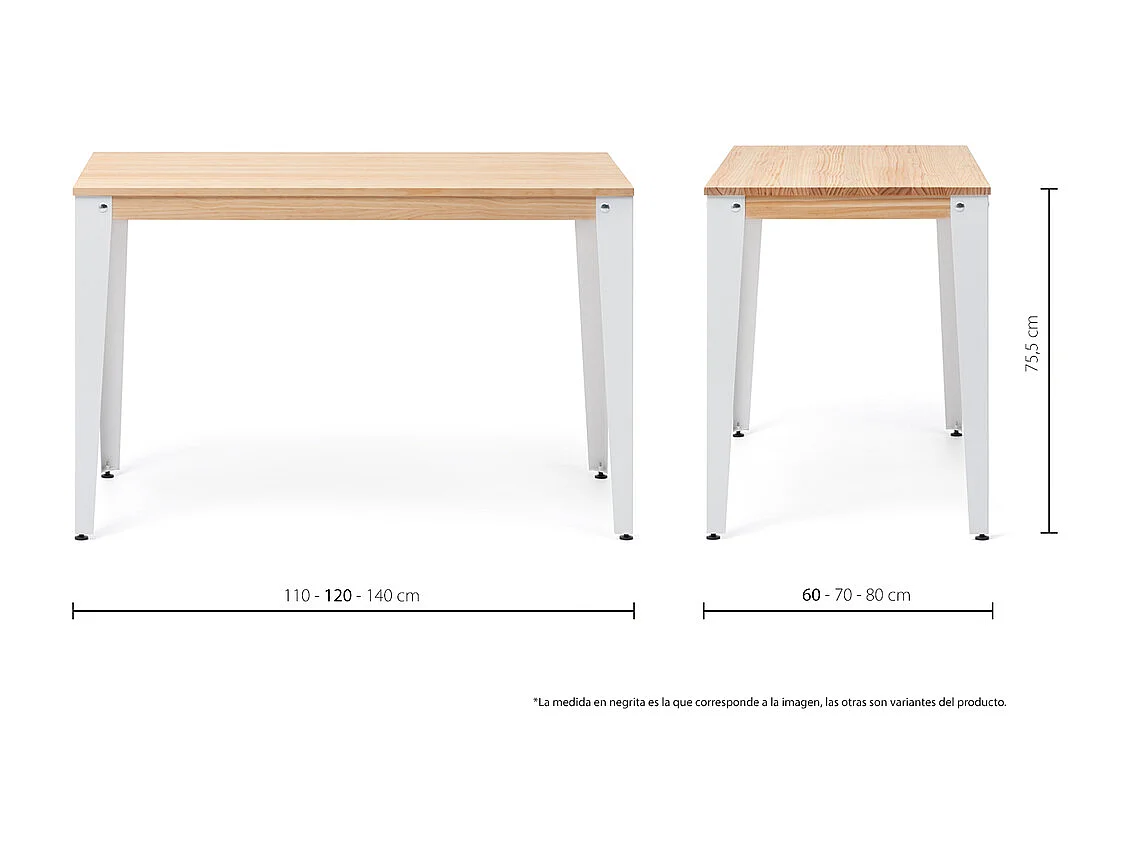 Mesa Lunds Estudio 180x80x75cm Blanca madera acabado natural estilo nórdico industrial Box Furniture