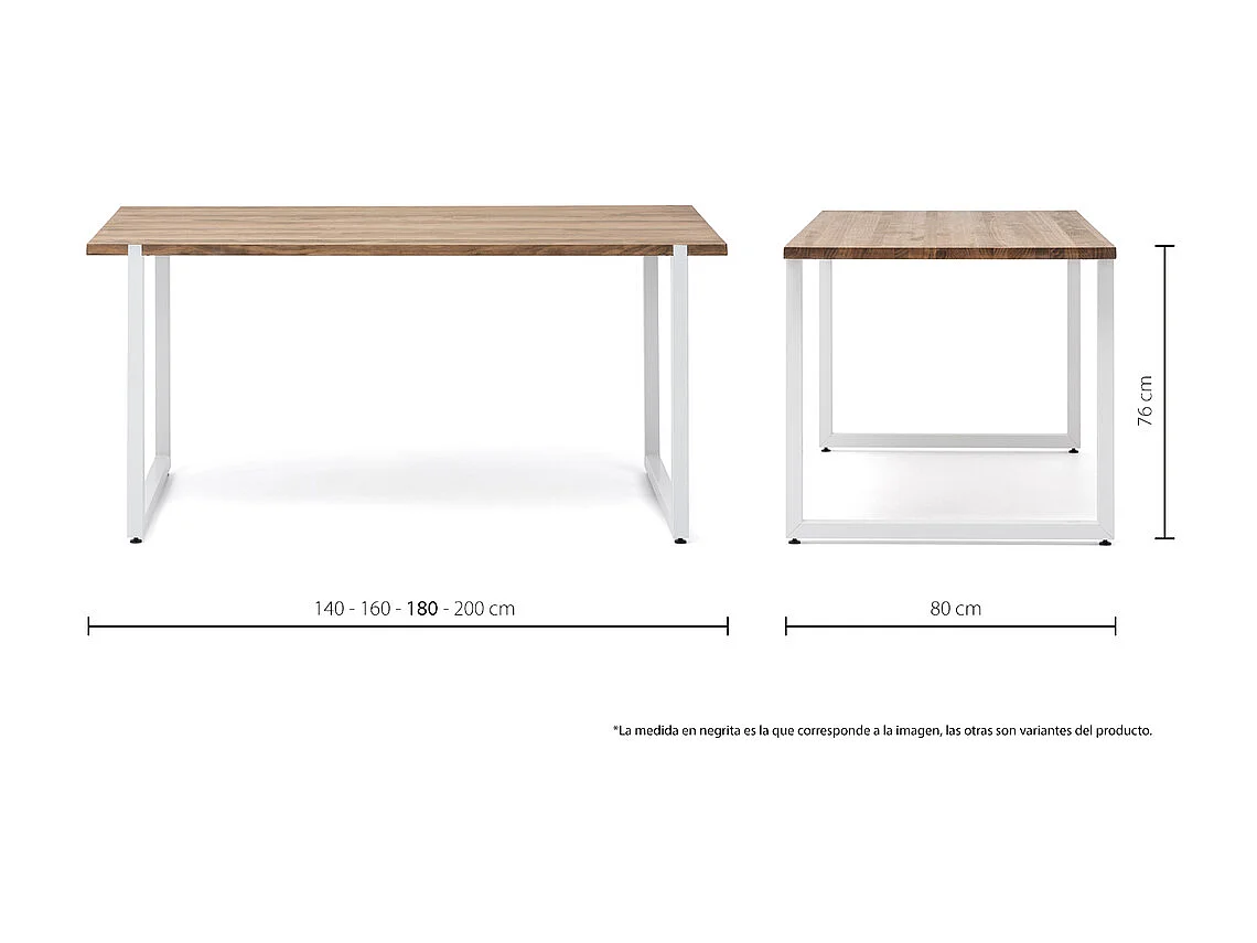 Table salle à manger  Uley Vintage Industriel Pied Blanc. 80X160x76cm