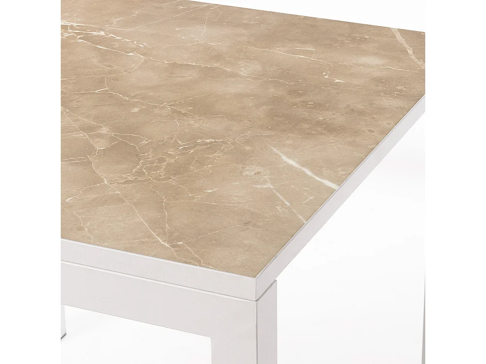 Mesa Cerámica Luxury Noce 90x90x75cm Blanca, apta para interior y exterior, superficie porcelánica y estructura de acero SmarTile