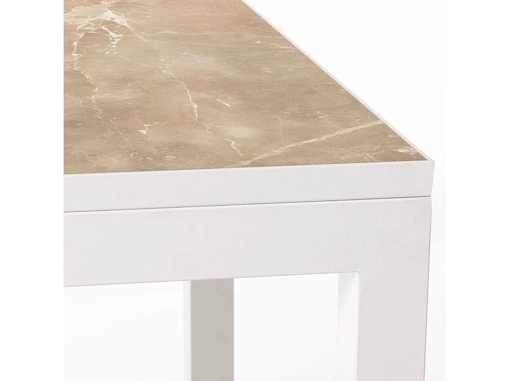 Mesa Cerámica Luxury Noce 90x90x75cm Blanca, apta para interior y exterior, superficie porcelánica y estructura de acero SmarTile