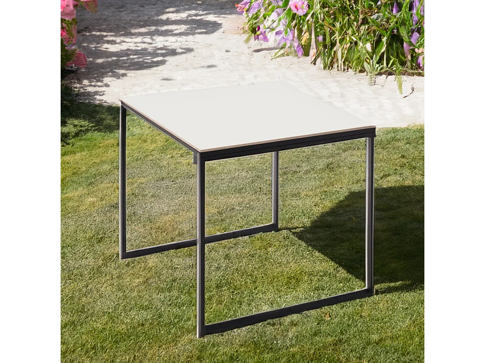 Table ceramique Smart White Frost 75x75x75cm Noir, adaptée pour intérieur et exteriéur, surface porcelanique et structure en acier SmarTile