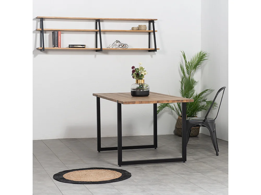 Table salle à manger  Uley Vintage Industriel Pied noir. 80X160x76cm