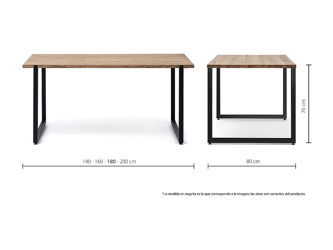 Table salle à manger  Uley Vintage Industriel Pied noir. 80X160x76cm