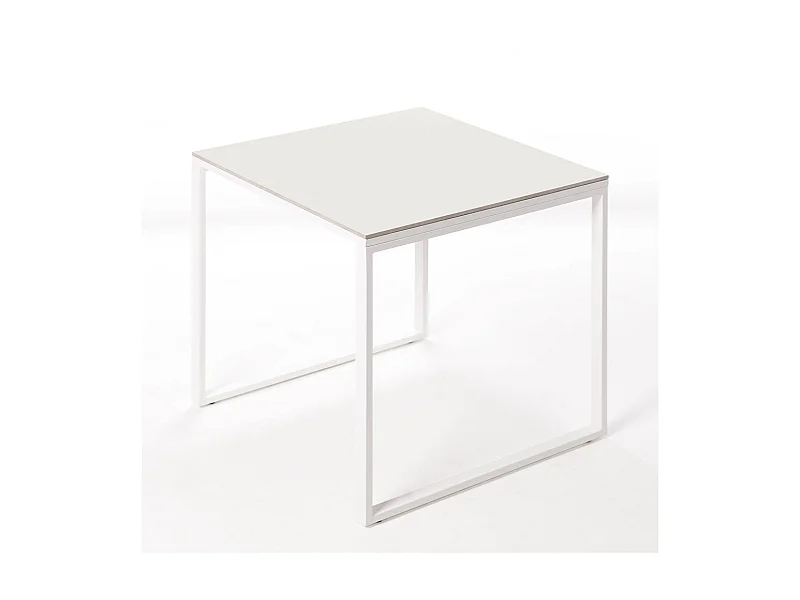 Table ceramique Smart White Frost 75x75x75cm Blanc, adaptée pour intérieur et exteriéur, surface porcelanique et structure en acier SmarTile