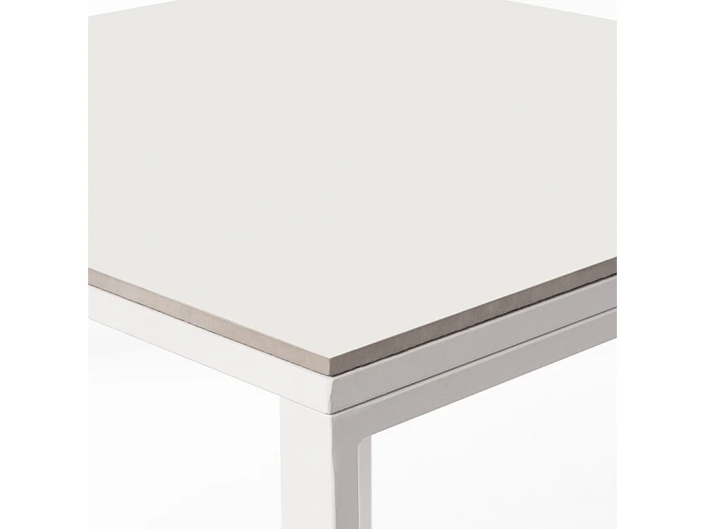 Table ceramique Smart White Frost 75x75x75cm Blanc, adaptée pour intérieur et exteriéur, surface porcelanique et structure en acier SmarTile