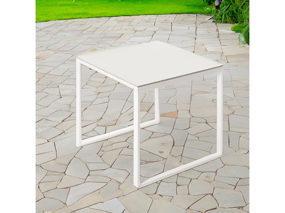 Table ceramique Smart White Frost 75x75x75cm Blanc, adaptée pour intérieur et exteriéur, surface porcelanique et structure en acier SmarTile