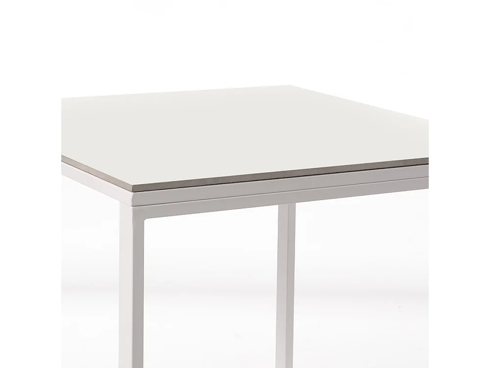 Table ceramique Smart White Frost 75x75x75cm Blanc, adaptée pour intérieur et exteriéur, surface porcelanique et structure en acier SmarTile