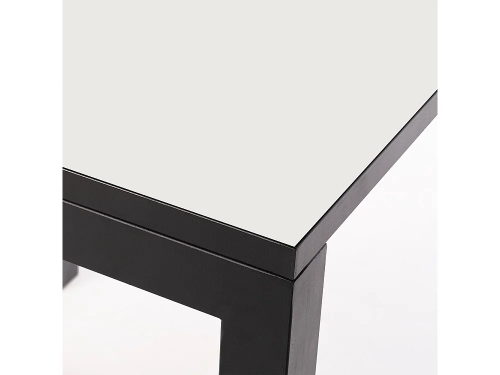 Mesa Cerámica Luxury White Frost 90x90x75cm Negra, apta para interior y exterior, superficie porcelánica y estructura de acero SmarTile