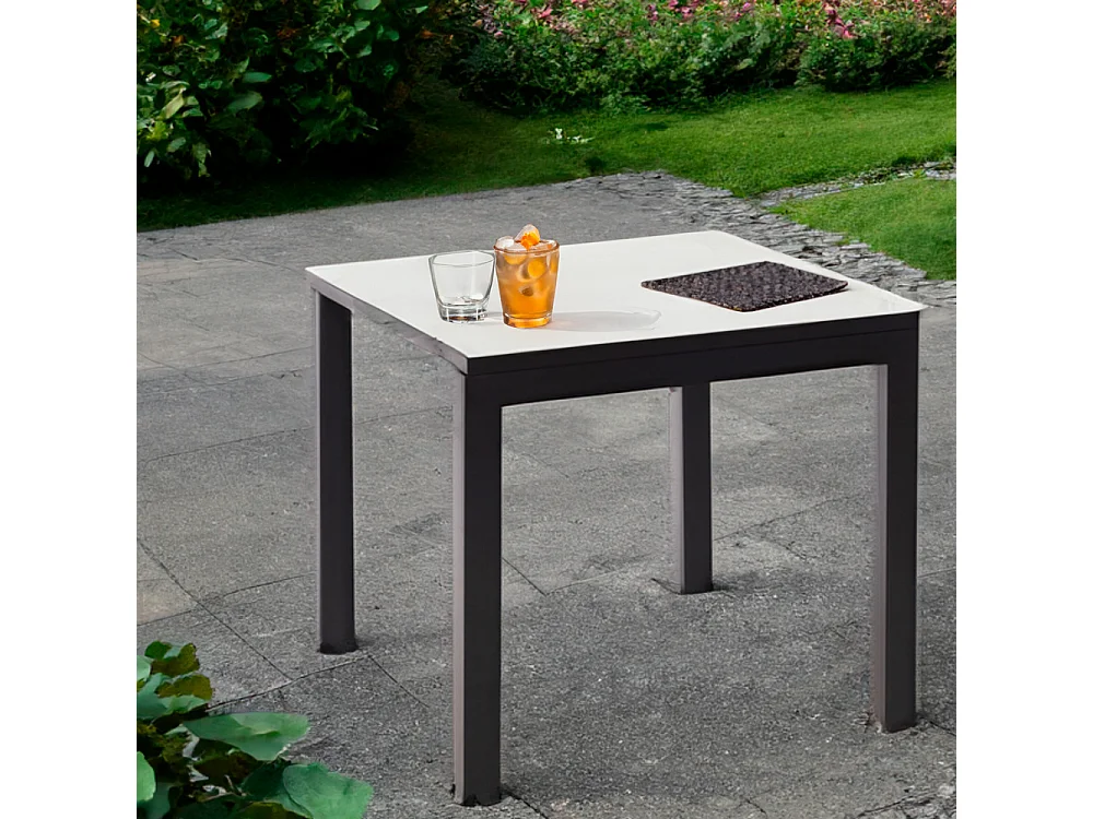 Mesa Cerámica Luxury Gold 90x90x75cm Negra, apta para interior y exterior, superficie porcelánica y estructura de acero SmarTile