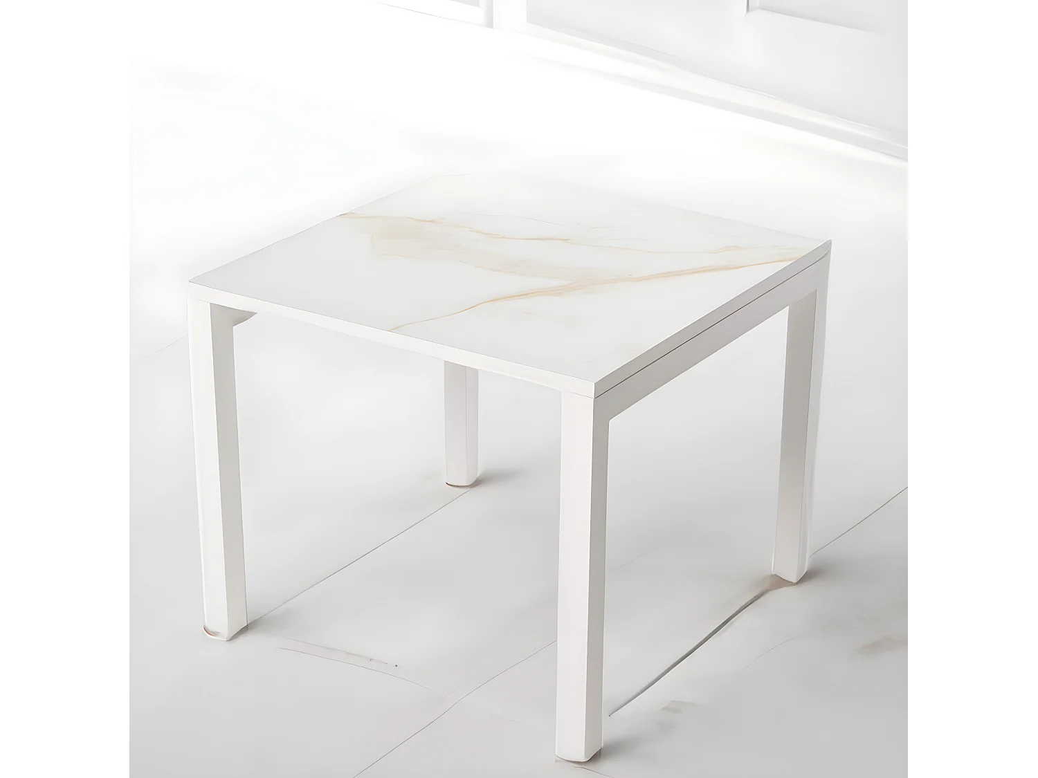 Mesa Cerámica Luxury Gold 90x90x75cm Blanca, apta para interior y exterior, superficie porcelánico y estructura de acero SmarTile
