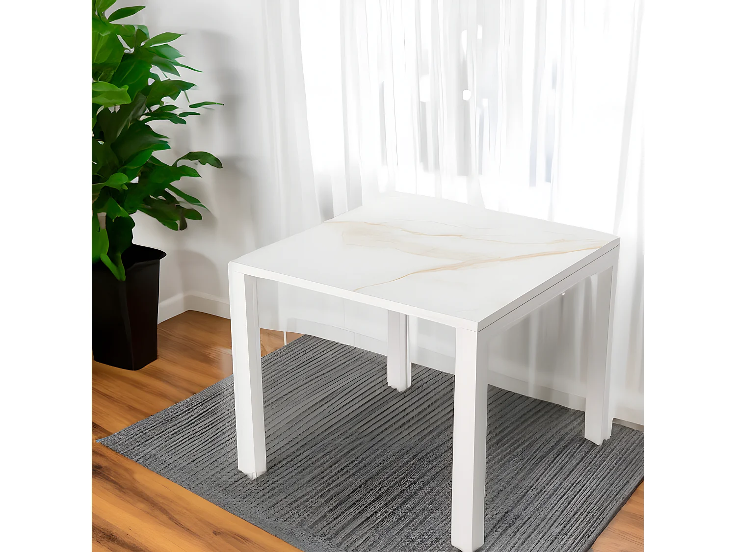 Mesa Cerámica Luxury Gold 90x90x75cm Blanca, apta para interior y exterior, superficie porcelánico y estructura de acero SmarTile