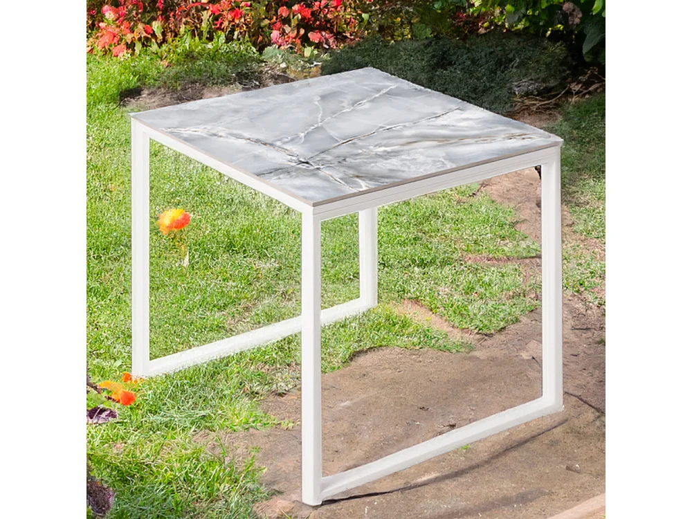 Table ceramique Smart Smerato 75x75x75cm Blanc, adaptée pour intérieur et exteriéur, surface porcelanique et structure en acier SmarTile