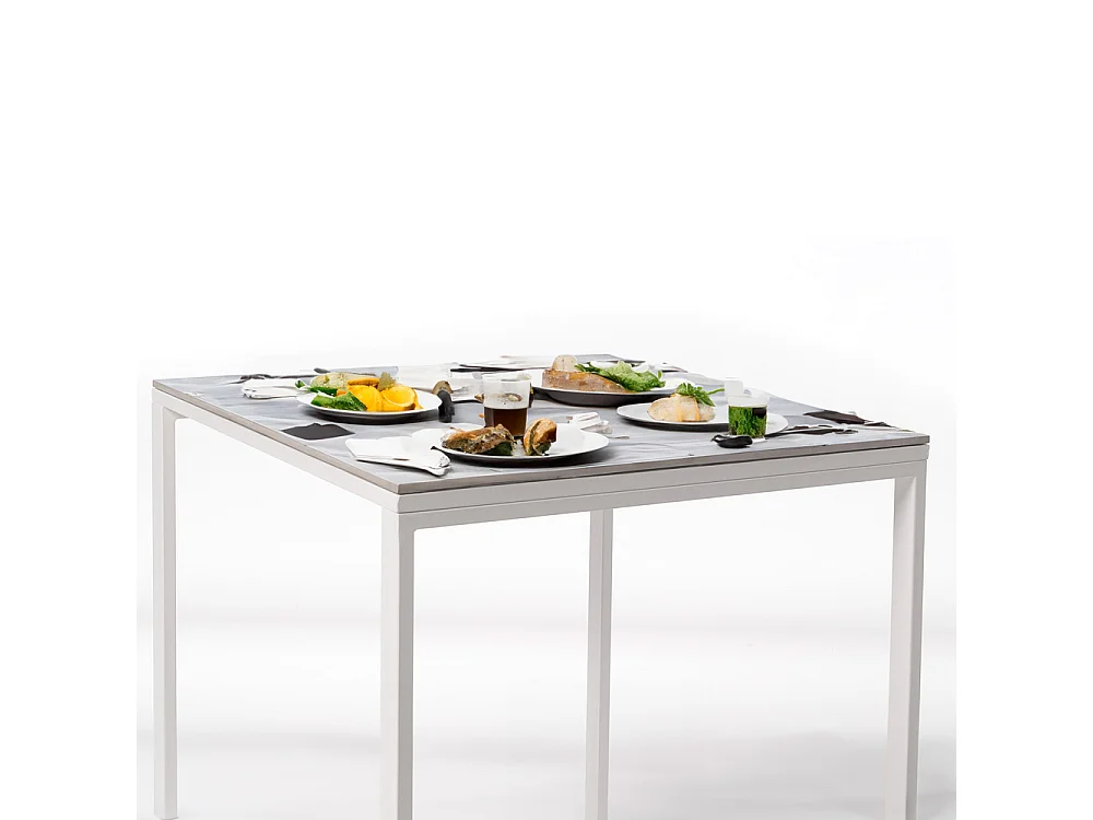 Table ceramique Smart Smerato 75x75x75cm Blanc, adaptée pour intérieur et exteriéur, surface porcelanique et structure en acier SmarTile