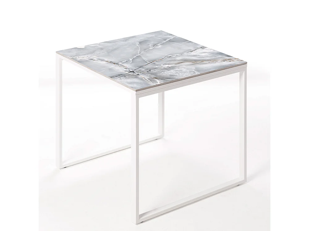 Table ceramique Smart Smerato 75x75x75cm Blanc, adaptée pour intérieur et exteriéur, surface porcelanique et structure en acier SmarTile