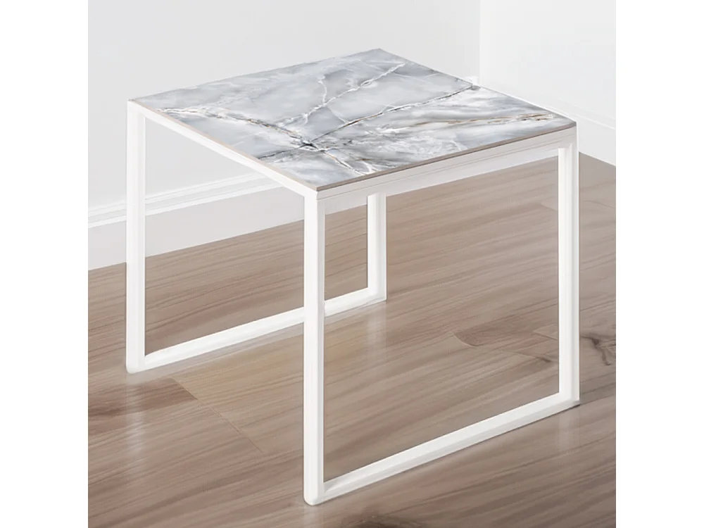 Table ceramique Smart Smerato 75x75x75cm Blanc, adaptée pour intérieur et exteriéur, surface porcelanique et structure en acier SmarTile