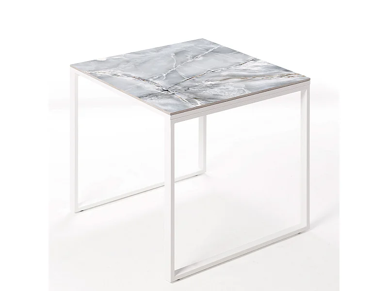 Table ceramique Smart Smerato 75x75x75cm Blanc, adaptée pour intérieur et exteriéur, surface porcelanique et structure en acier SmarTile