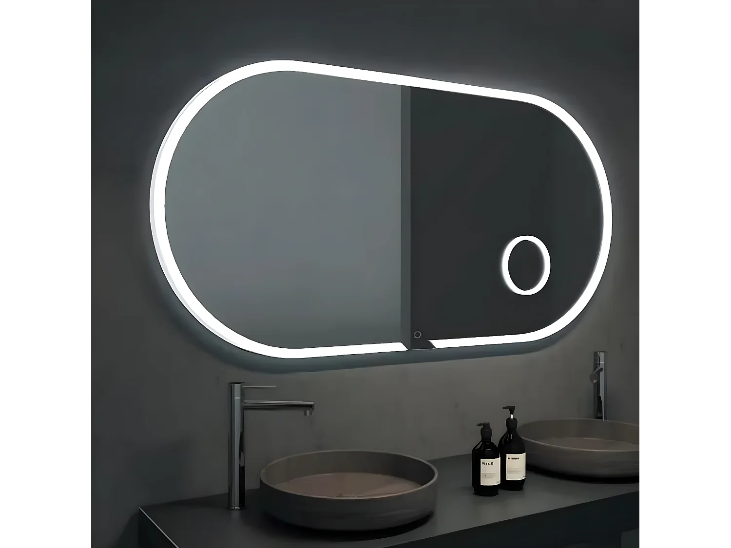 Miroir Salle de Bains Lumineux INDIANA Anti-Buée et Éclairage Périmétral Tactile On/Off +Zone Grossissant X3 140x70cm LEDIMEX by SANIZÉO