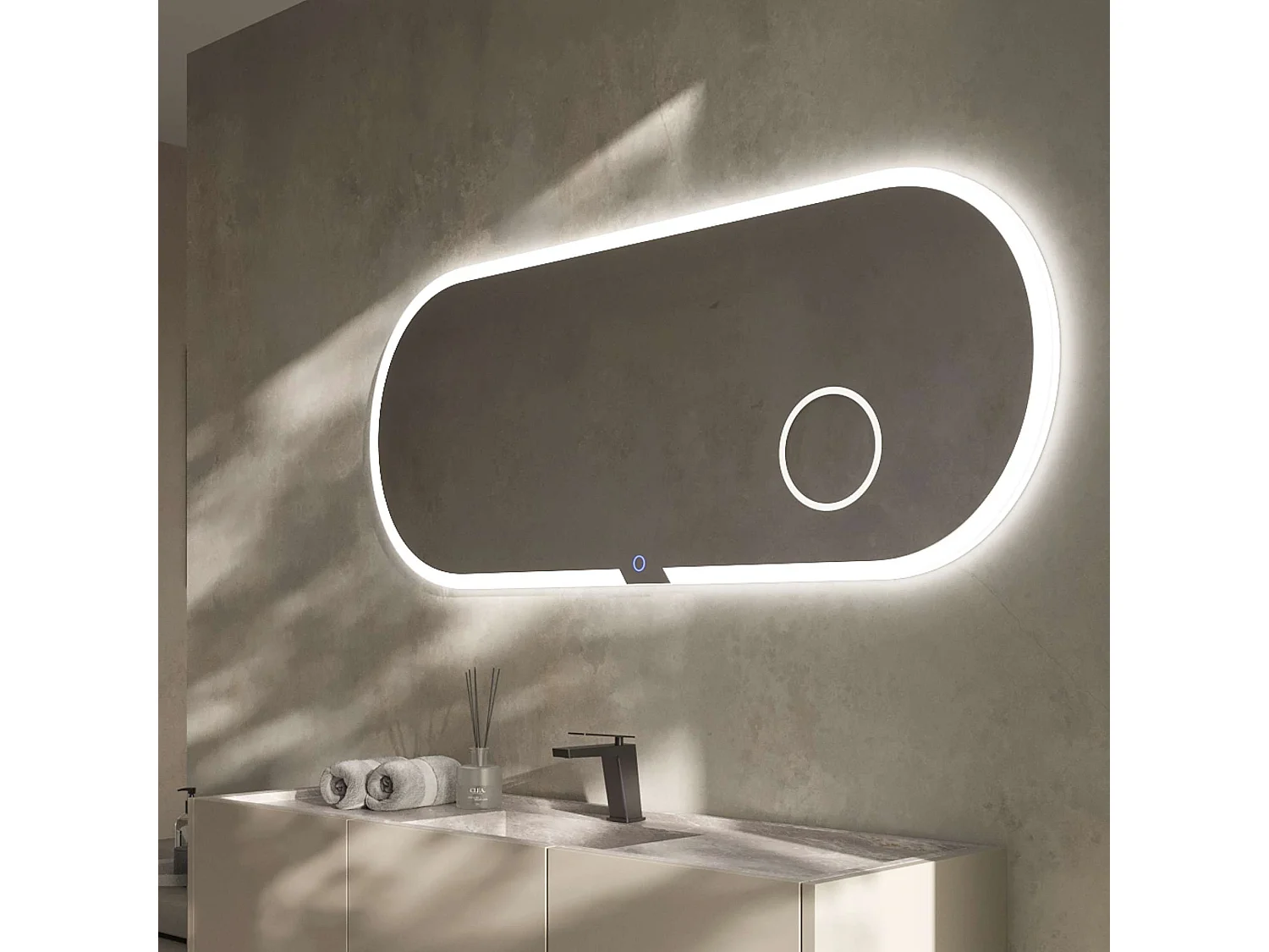 Miroir Salle de Bain INDIANA - 120x60cm - T° Led Frontal Variable - Anti-Buée & Zone Grossissant X3 - LEDIMEX