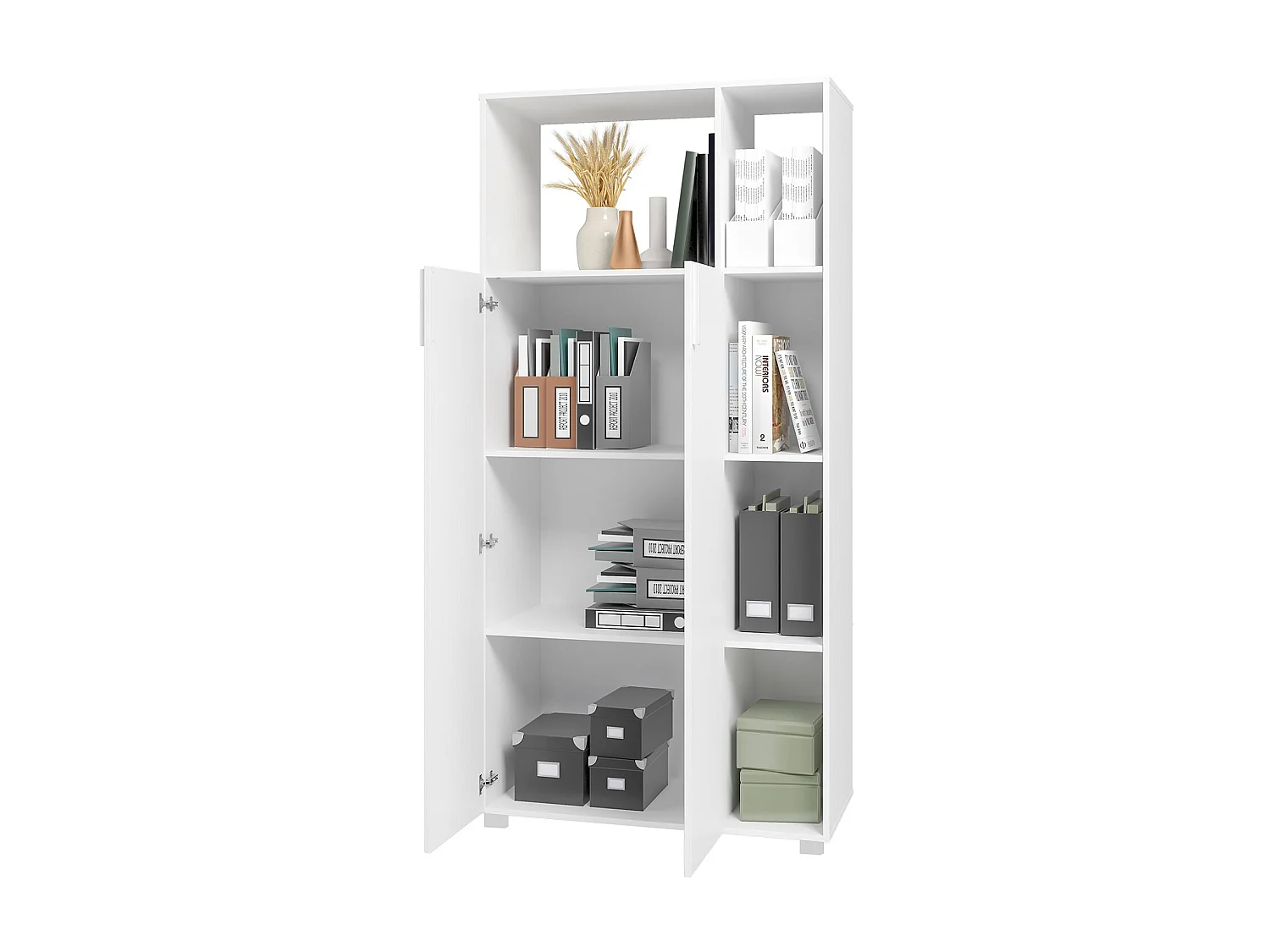 Armoire, placard de rangement avec 2 portes coloris blanc - L. 90 x P. 38 x H. 186 cm