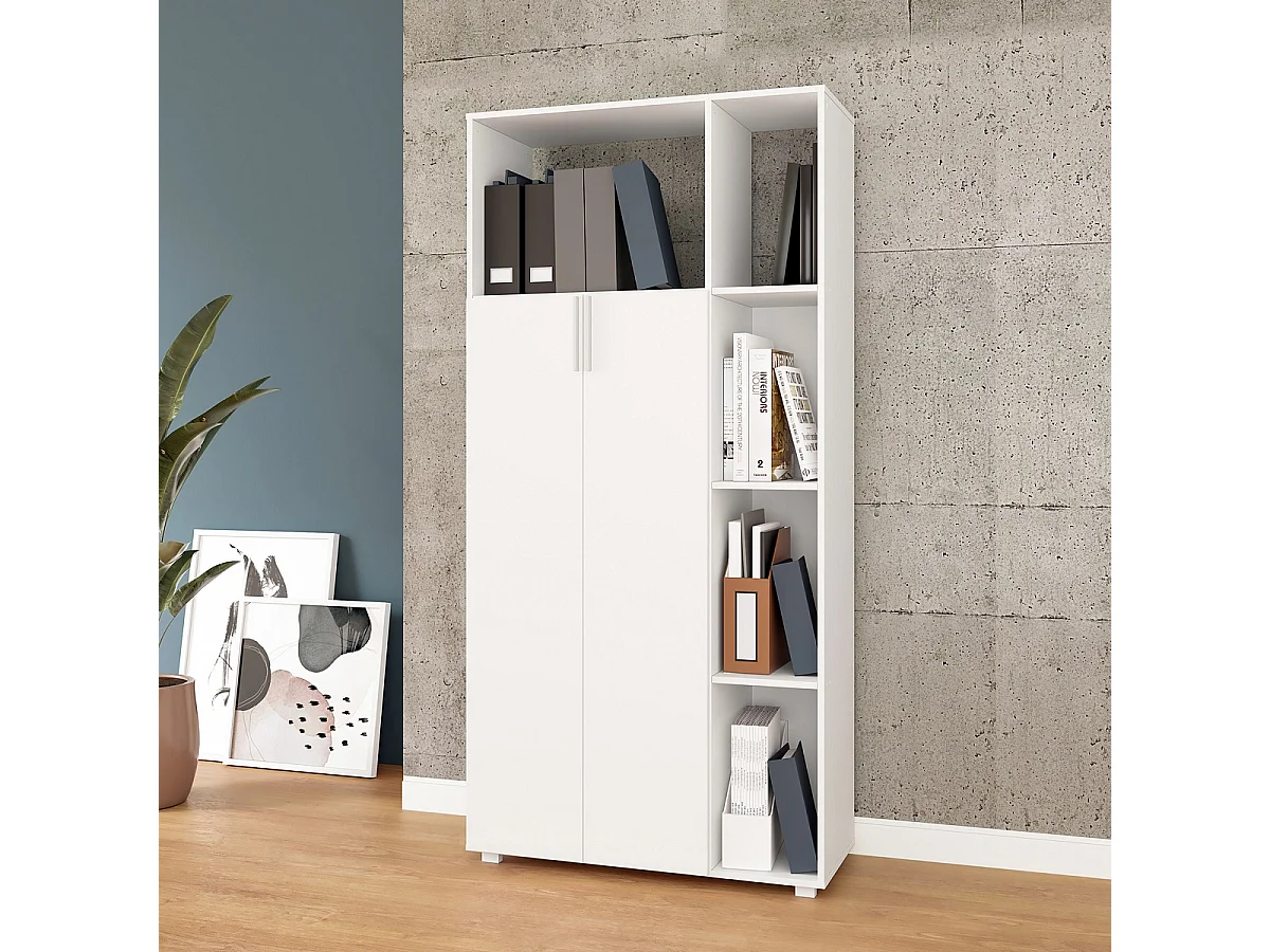 Armoire, placard de rangement avec 2 portes coloris blanc - L. 90 x P. 38 x H. 186 cm