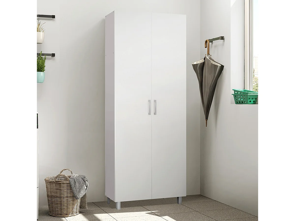 Armoire, placard de rangement avec 2 portes coloris blanc  - L. 72 x P. 41 x H. 183 cm