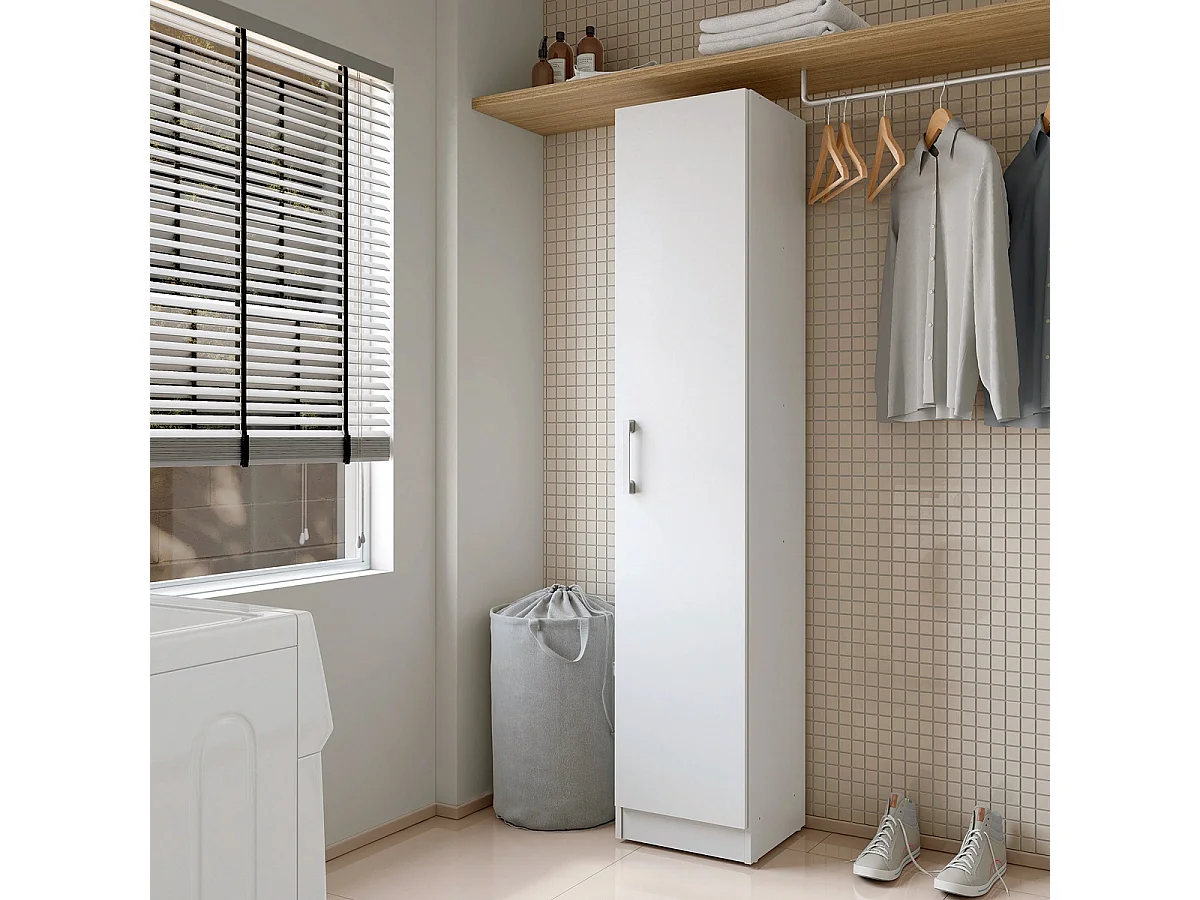 Armoire, placard de rangement avec 1 porte coloris blanc - L. 35 x P. 32 x H. 170 cm