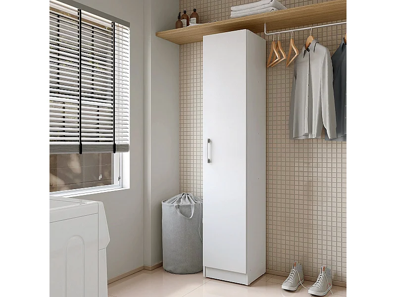 Armoire, placard de rangement avec 1 porte coloris blanc - L. 35 x P. 32 x H. 170 cm