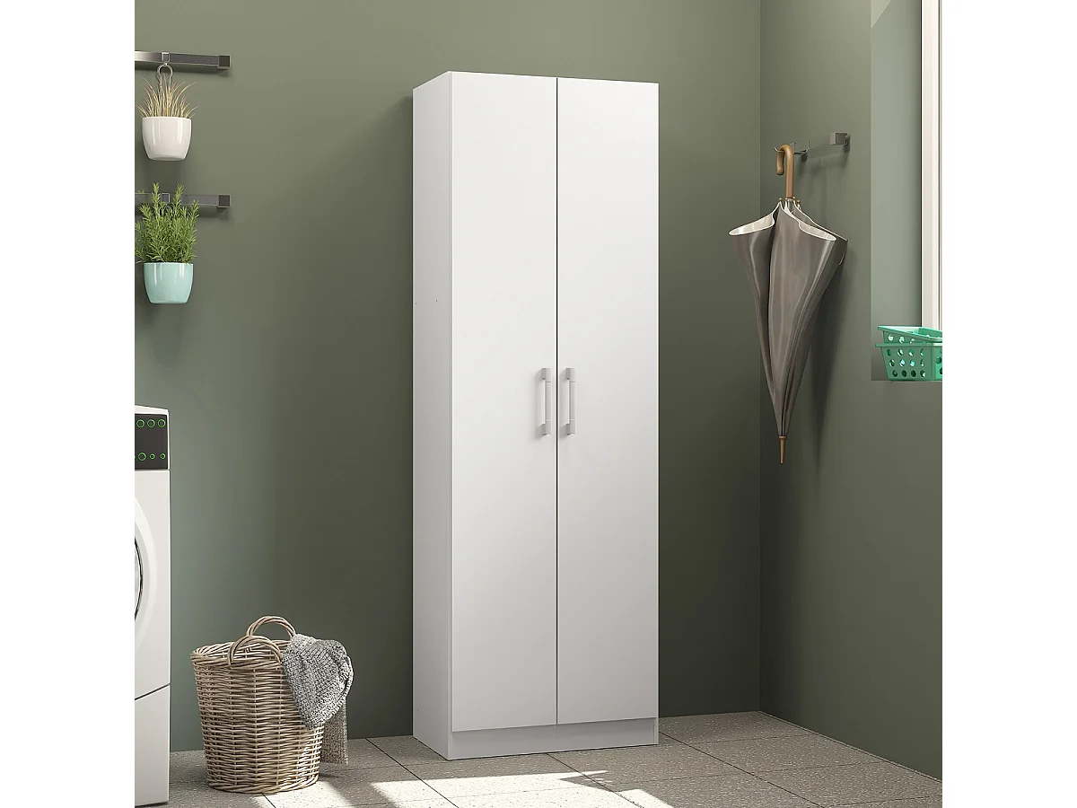 Armoire, placard de rangement avec 2 portes coloris blanc - L. 56 x P. 34 x H. 169 cm
