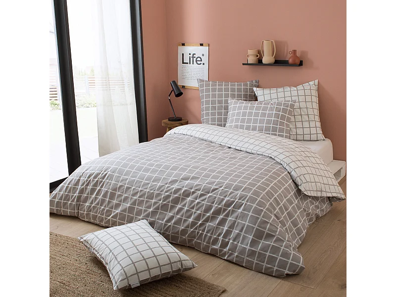 Parure de lit 240x220 cm 50x70 cm percale DDM MAX Gris 3 pièces